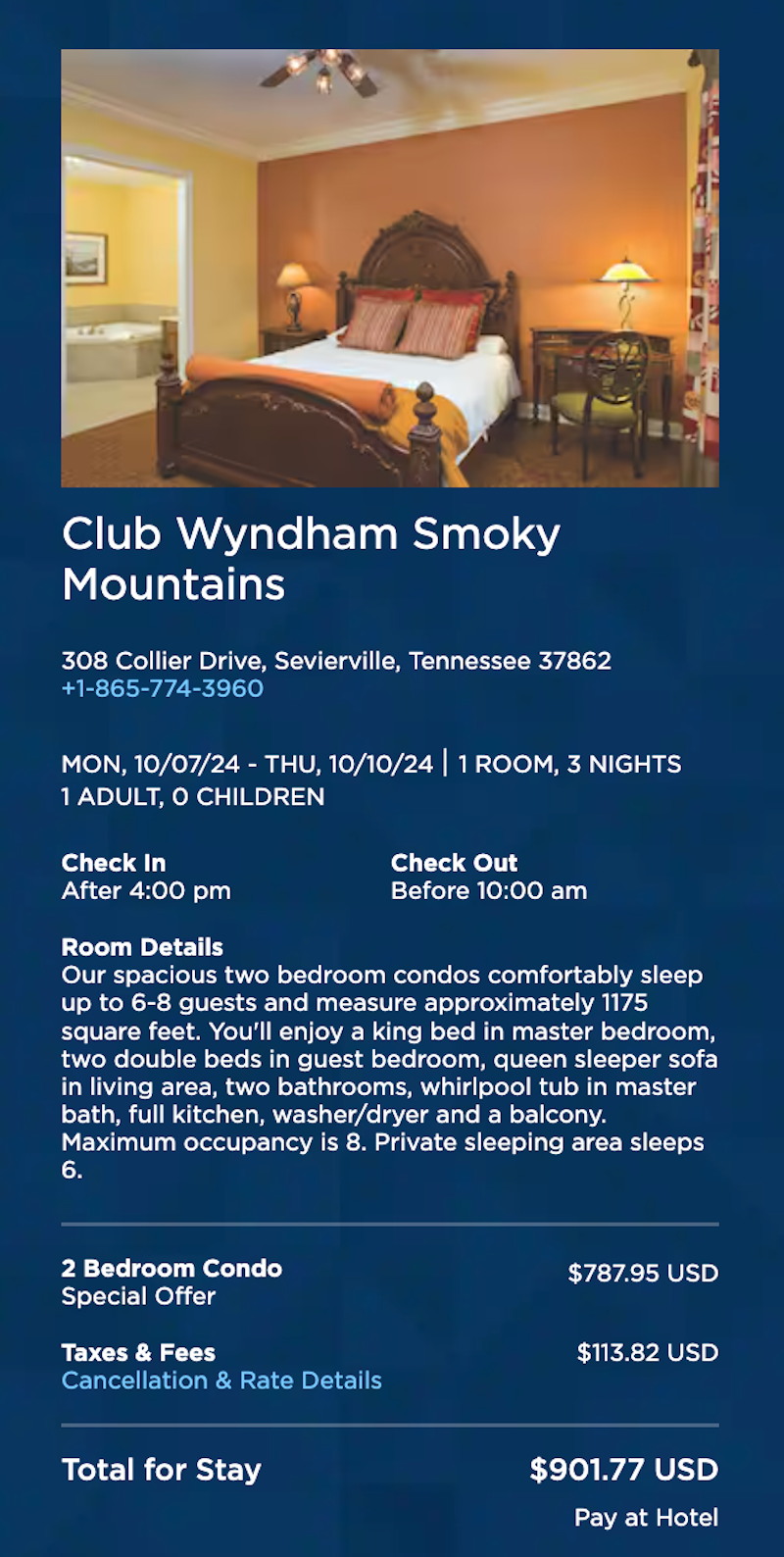 Club Wyndham Smoky Mountains cash cost