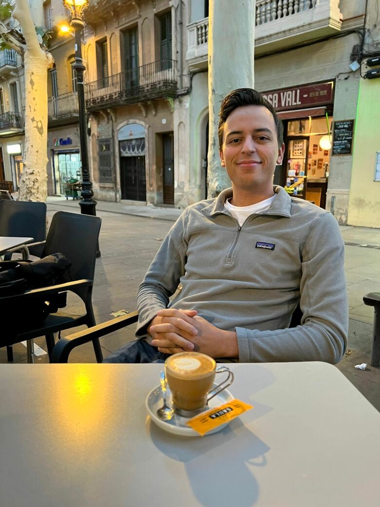 Enjoying a coffee in Barcelona