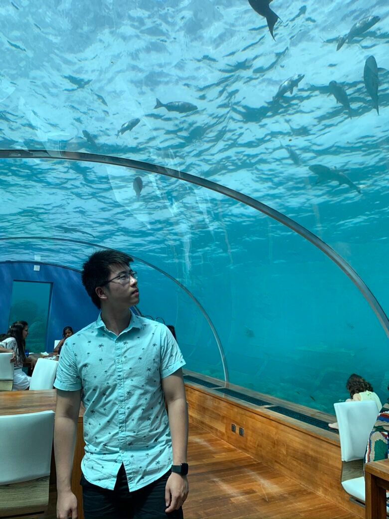 Dining underwater at Conrad Maldives' underwater restaurant
