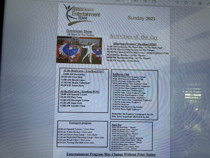 Dreams Onyx activities calendar Dreams Onyx activities calendar