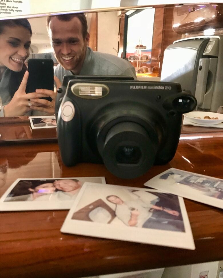 Polaroids in the Emirates First Class bar!