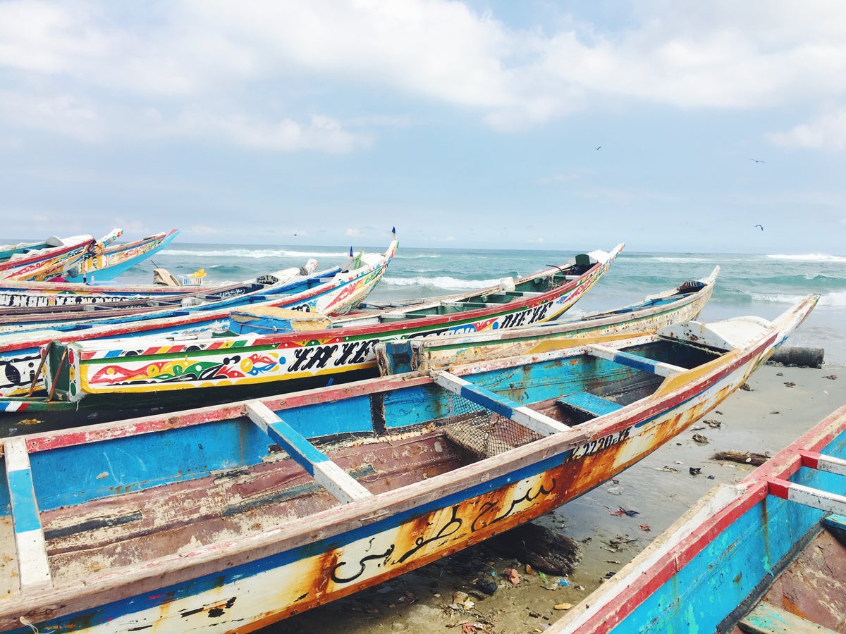 Dakar, Senegal Fishing boats rest on the beach in Dakar, Senegal.