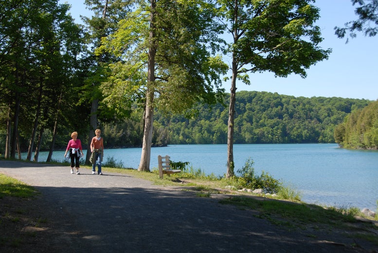 People exercising at Green Lakes State Park