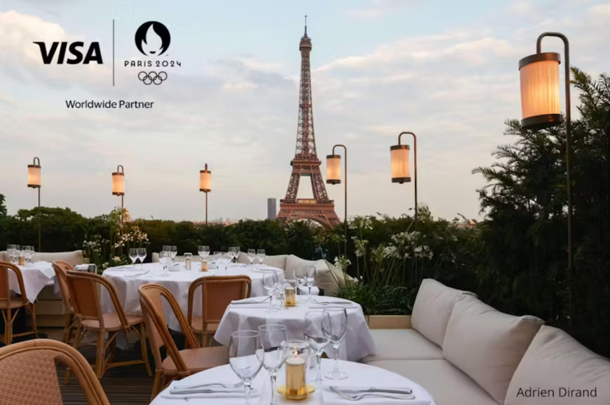 Girafe Paris Olympics lounge with view of Eiffel tower