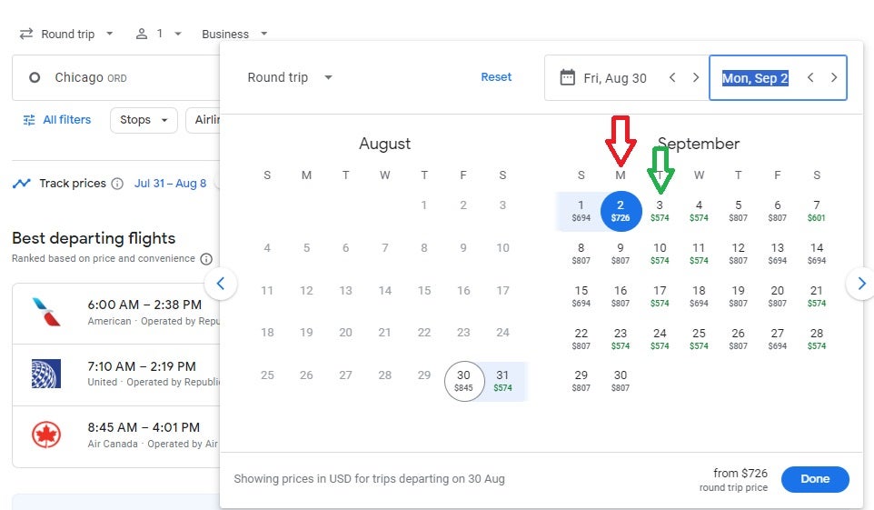 Google Flights Dates