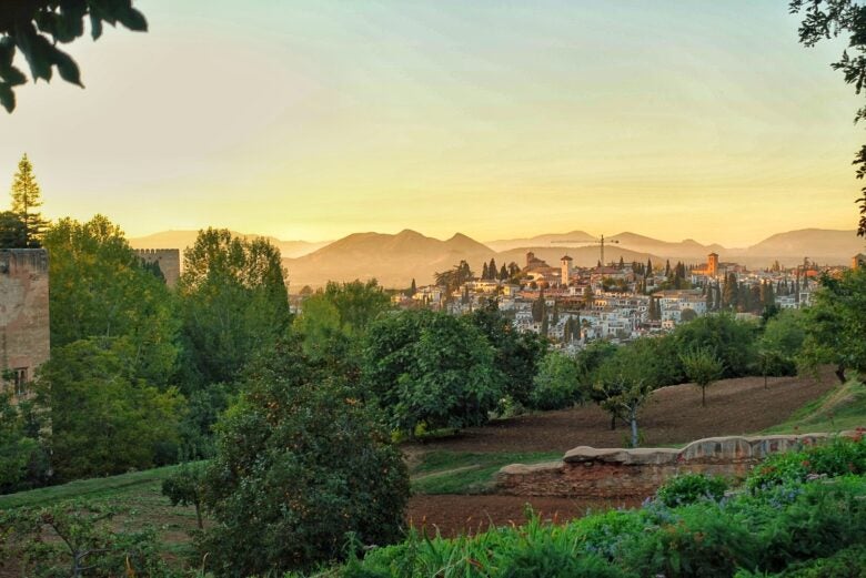 Sunset over Granada, Spain, from the Alhambra.