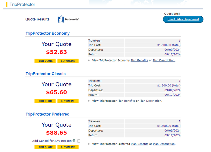HTH Travel Insurance quote results HTH Travel Insurance quote results