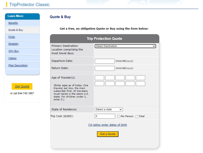 HTH Travel insurance quote form HTH Travel insurance quote form