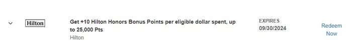 Hilton 10X Hilton 10X offer via Amex Offers