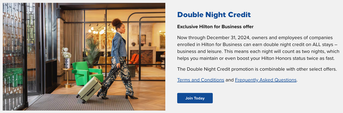 Hilton for Business double night credit promotion