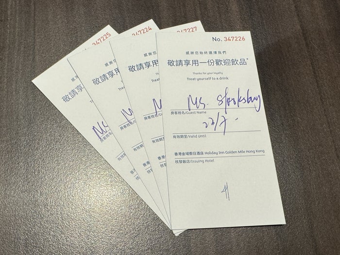 Holiday Inn Golden Mile Hong Kong welcome drink ticket