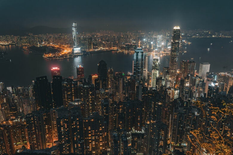 Hong Kong skyline from Victoria Peak at night