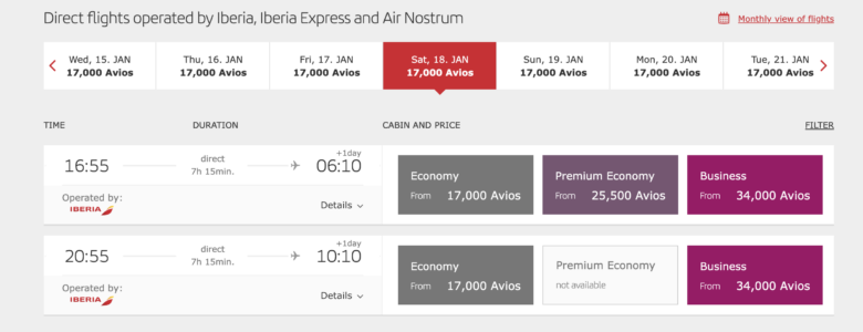 Iberia Avios 34k Business Class