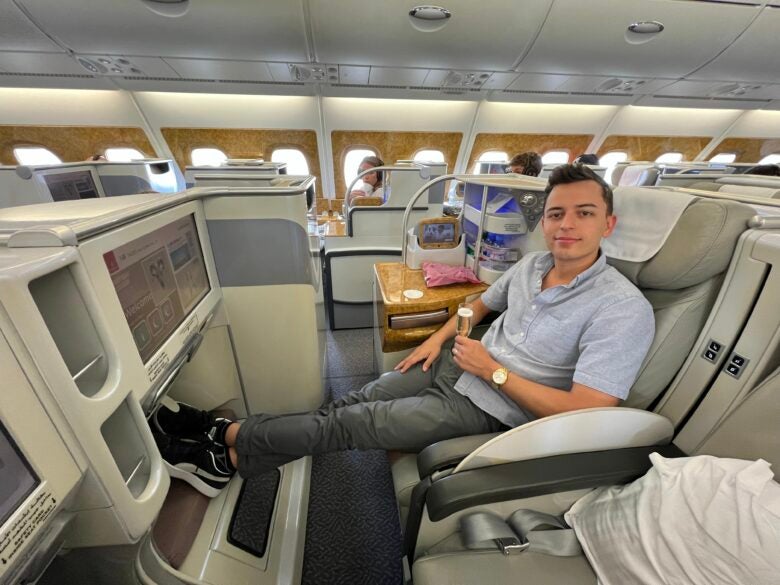 Sipping champagne in Emirates Business Class