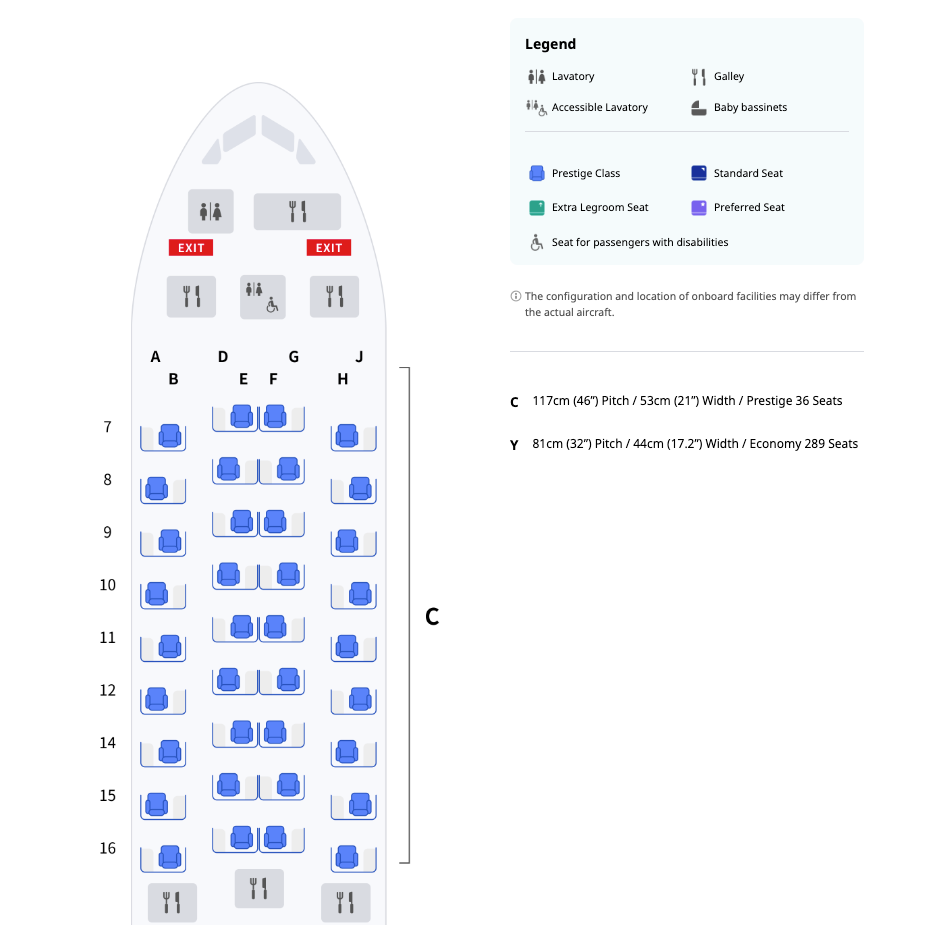 Korean Air B787 10 seating chart with Prestige Suites 2.0