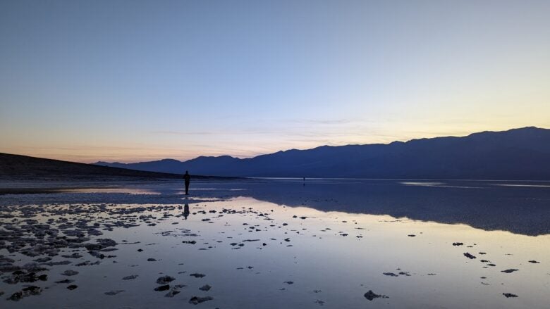 Lake Manly ephemeral salt flat lake in Death Valley National Park