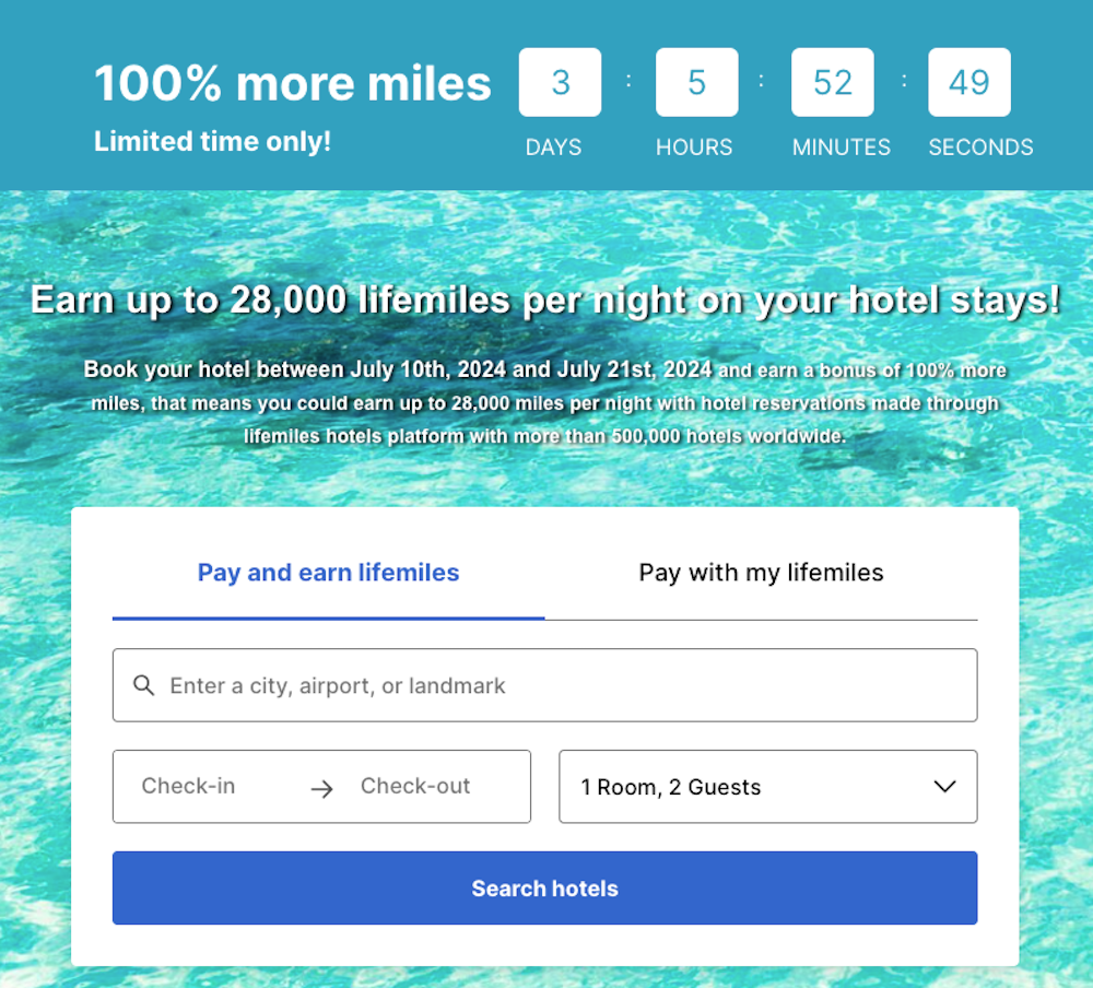 LifeMiles Hotels double miles promotion July 2024