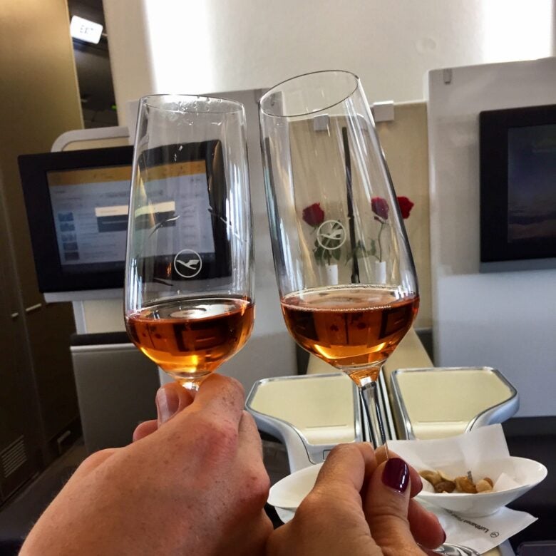 Rose cheers in Lufthansa First Class