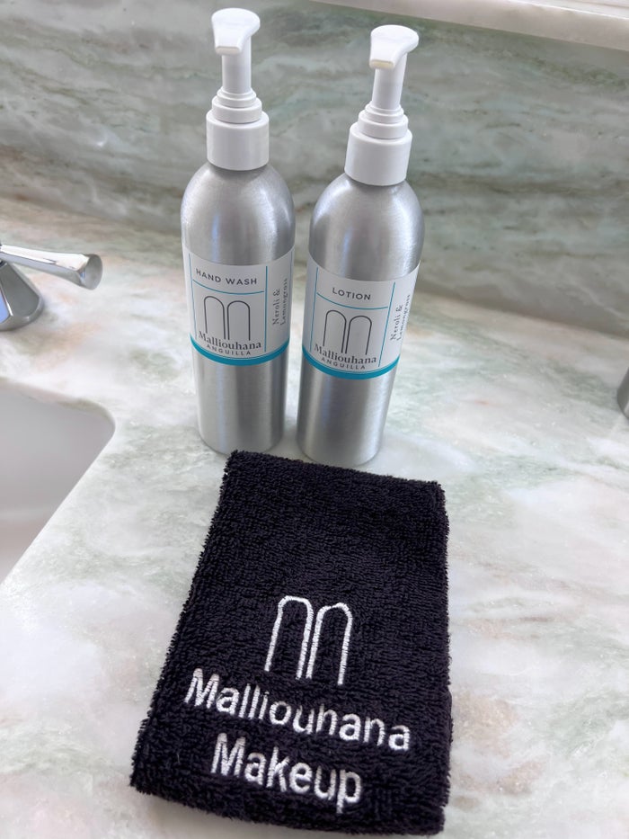 Malliouhana bathroom products and makeup towel