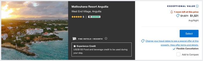 Malliouhana booking through Amex Fine Hotels and Resorts