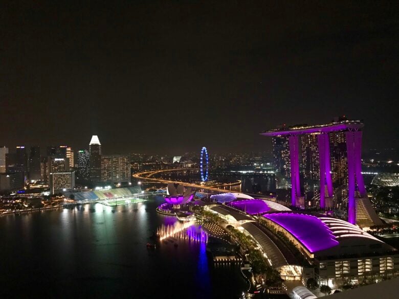 View of the City District and Marina Bay Sands at Night, Singapore