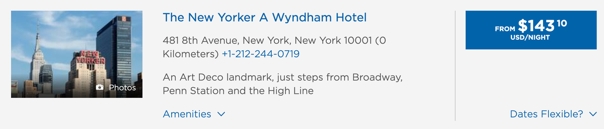 New Yorker Wyndham august cash price
