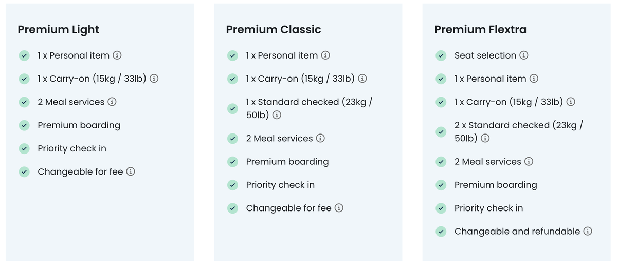 Norse Atlatntic premium fare types