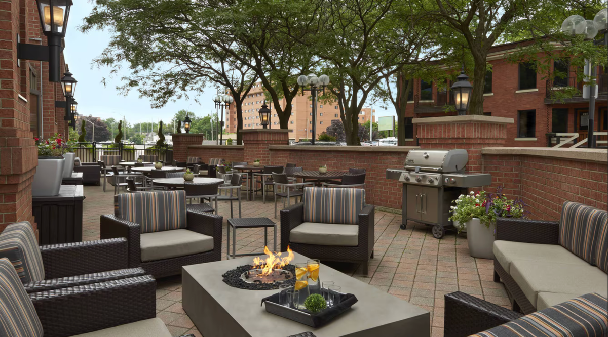 Outdoor patio at the TownePlace Suites Windsor