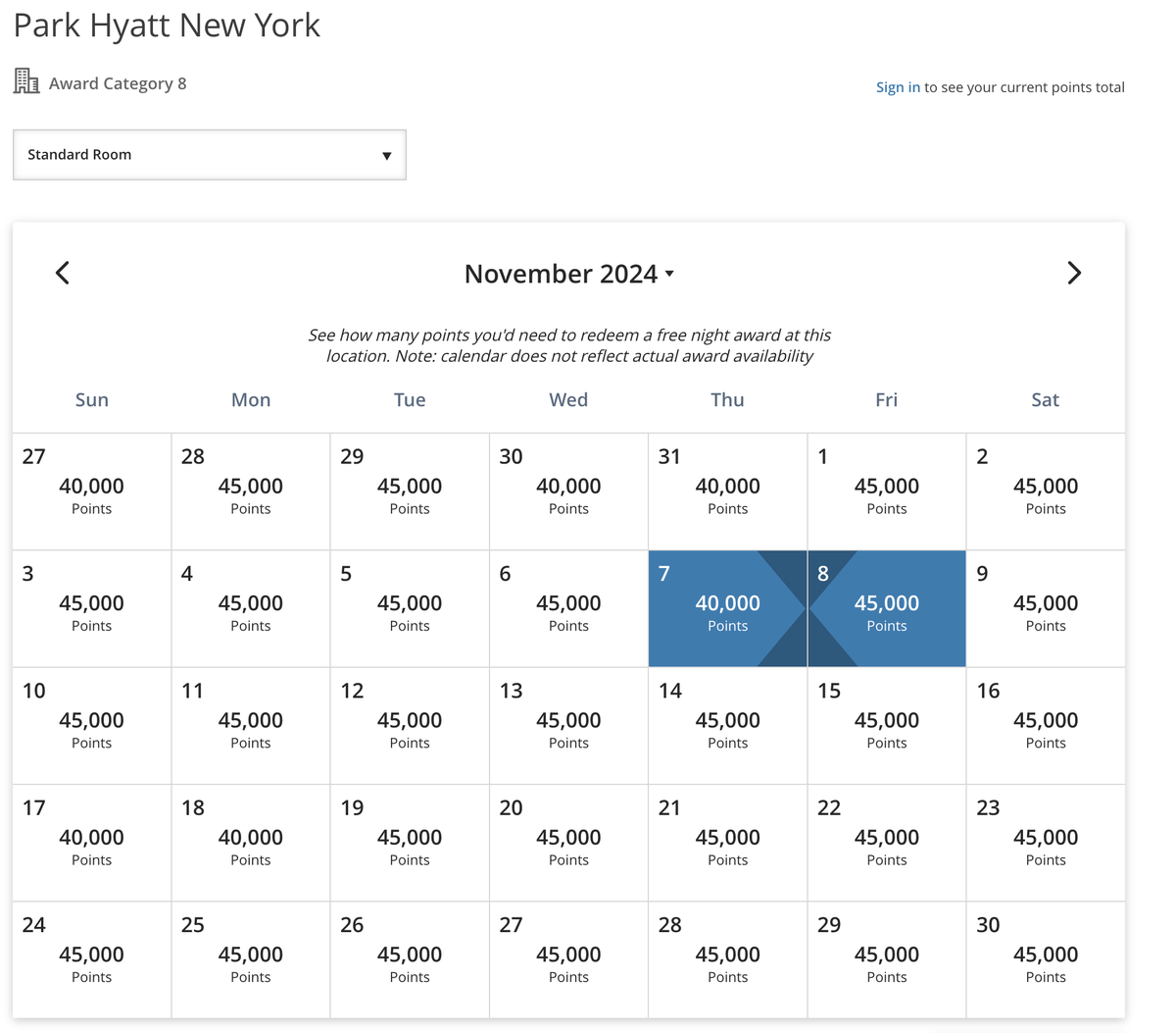 Park Hyatt Award Rates