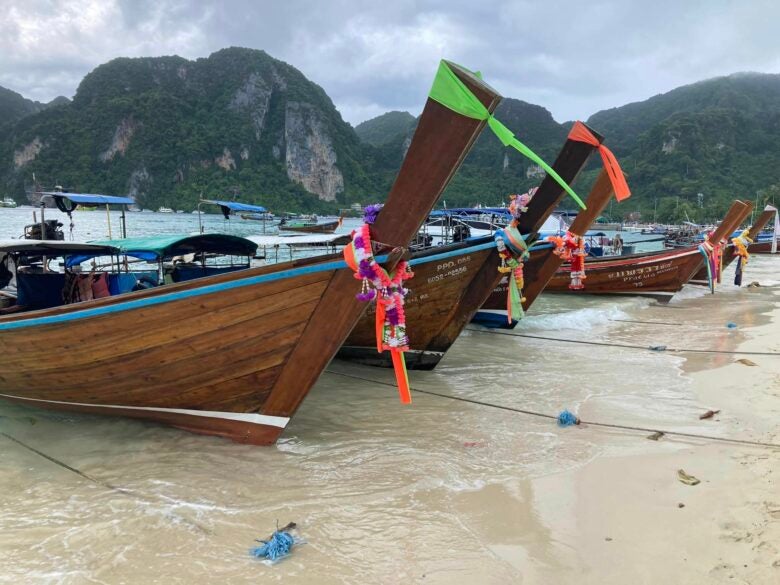 Longtail boats at Phi Phi Island in Thailand.