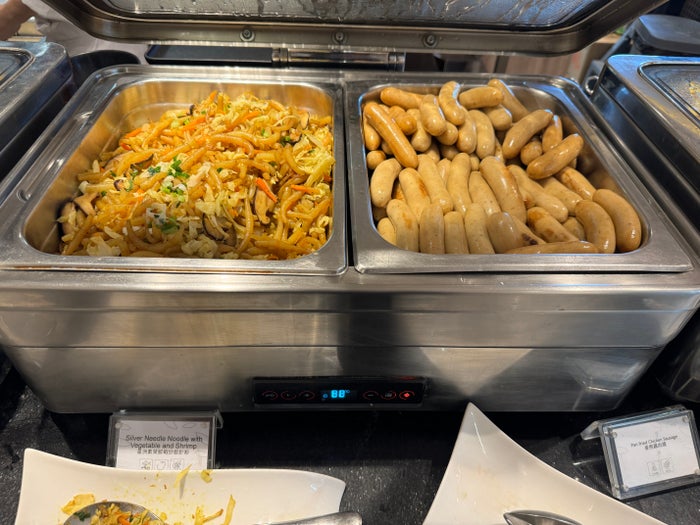 Plaza Premium Lounge HKG Gate 60 noodles sausage