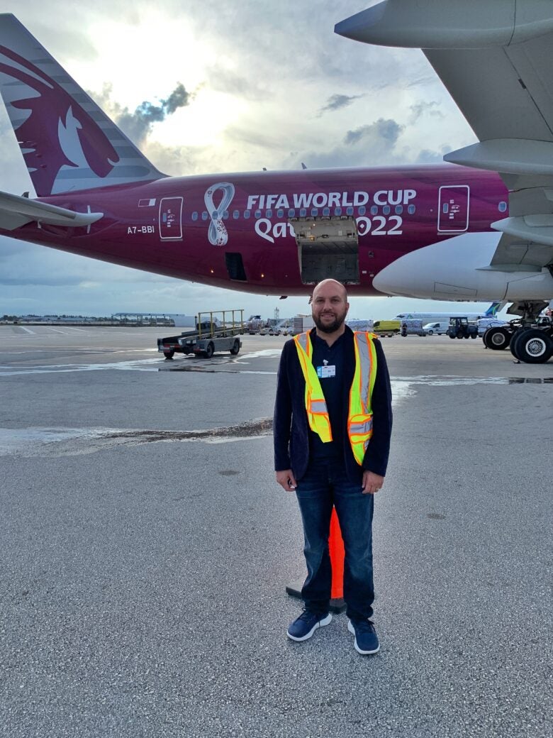 Got a sneak peek at the Qatar Airways Boeing 777-300 that will take American World Cup fans to Doha for the 2022 World Cup.
