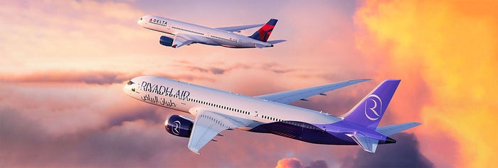 Riyadh Air Delta planes in sky Riyadh Air Delta planes in sky