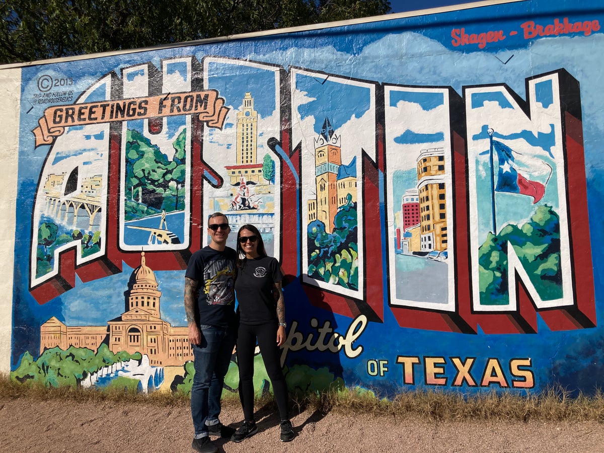 Posing for a picture during a visit to Austin, Texas