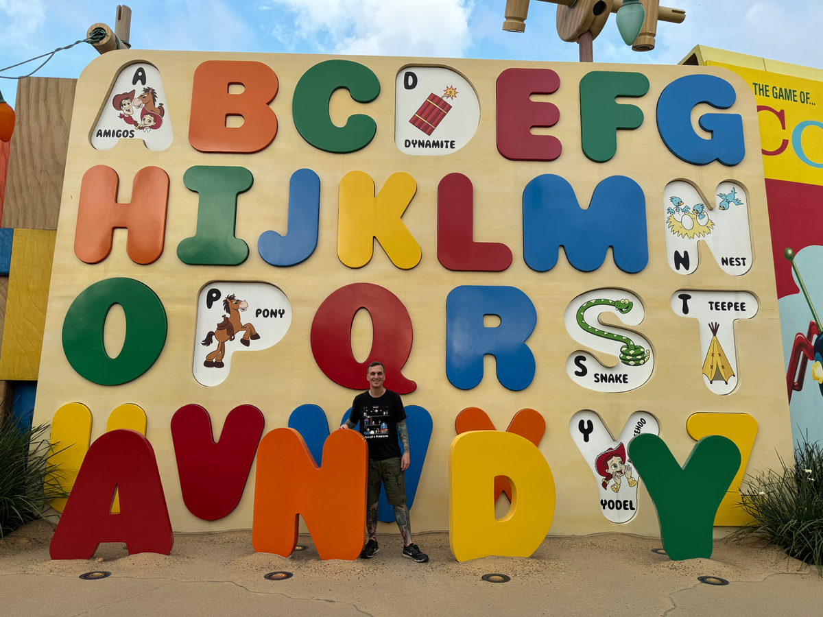 Ryan Smith with Andy sign in Toy Story Land Hong Kong Disneyland