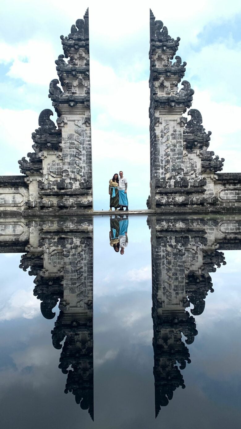With my wife at Bali's famous Lempuyang Temple