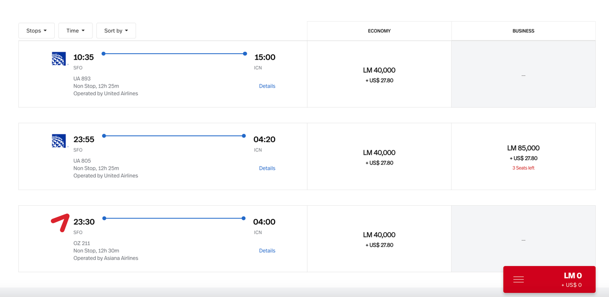 SFO ICN LifeMiles