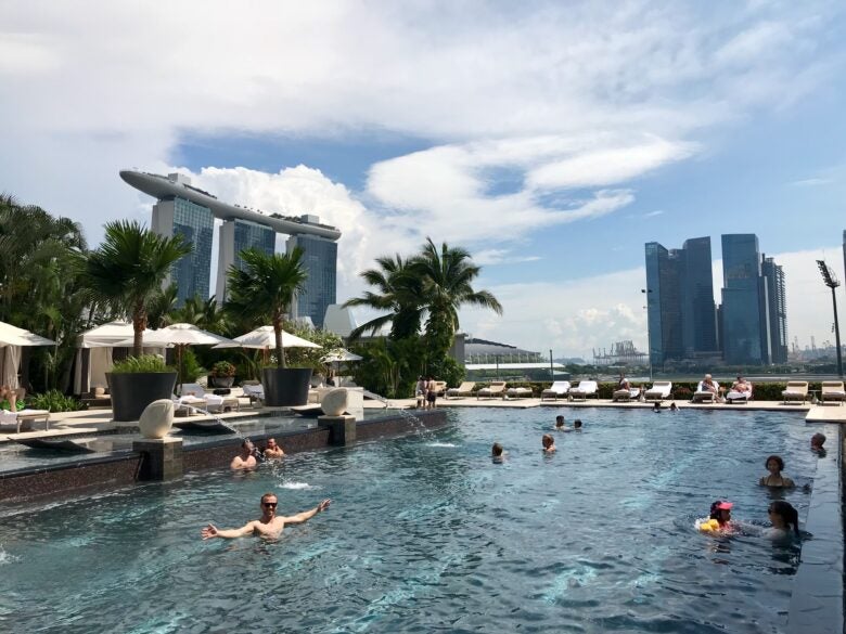 Pool time with a view of Marina Bay Sands, Singapore