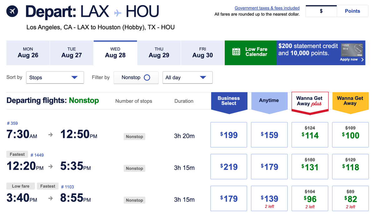 Southwest Prime Day discount LAX HOU