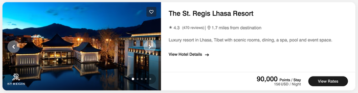St Regis Lhasa points cost