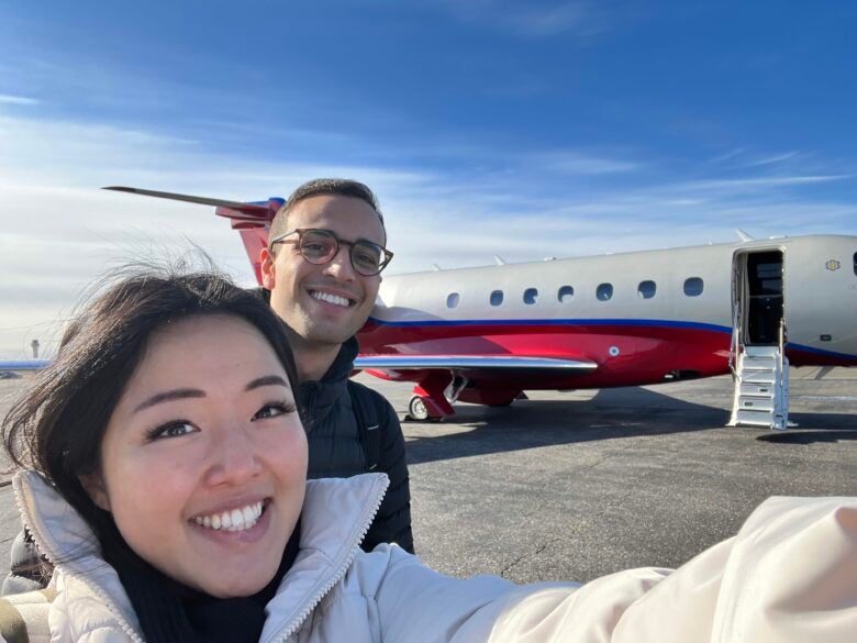 My friend and I checking out a private jet in Islip, New York.