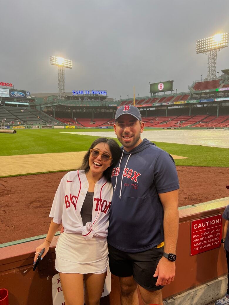 My boyfriend and I at the Yankees at Red Sox game at the iconic Fenway Park.