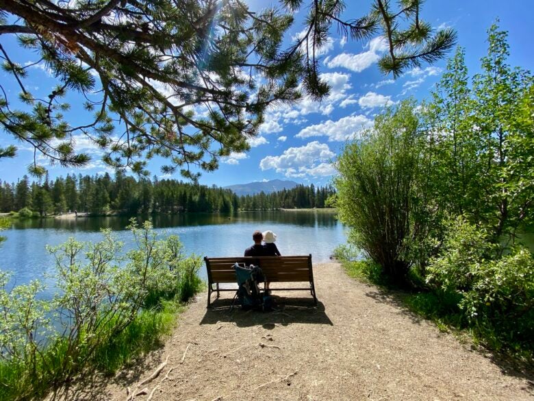 A gorgeous spot for a snack break on a beautiful day hiking in Breckenridge, CO