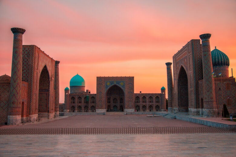 Sunrise at the Registan of Samarkand, Uzbekistan