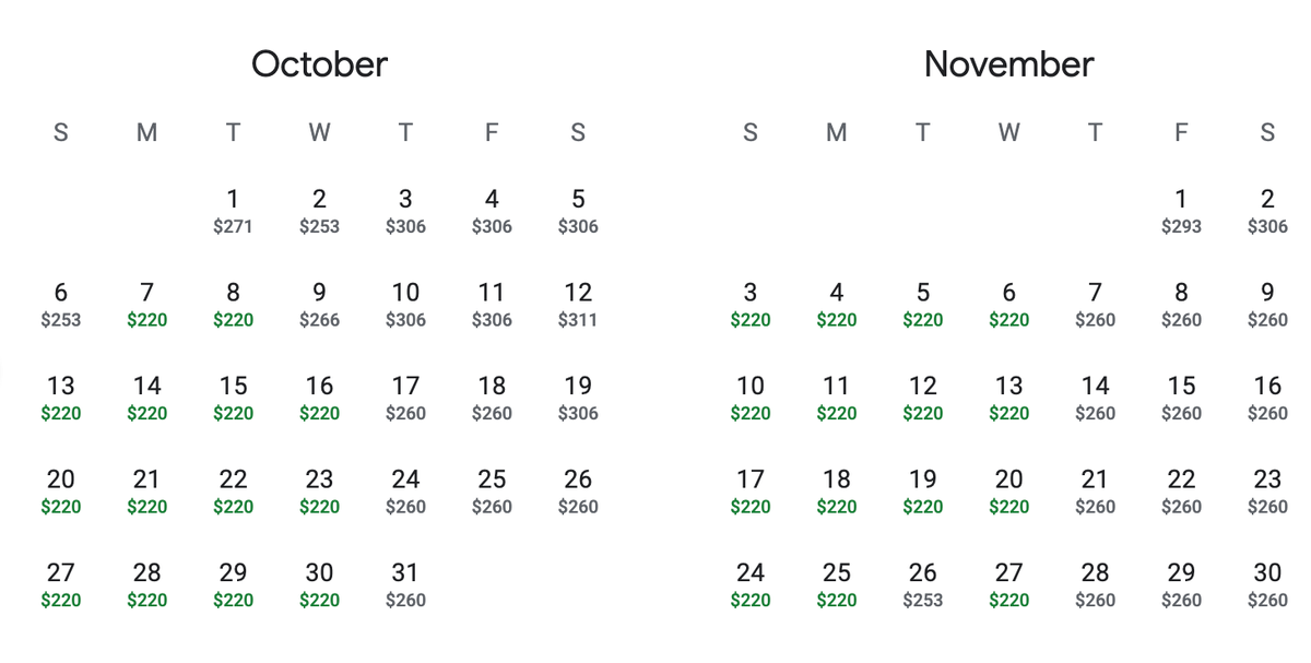 TAP economy fares Google Flights calendar