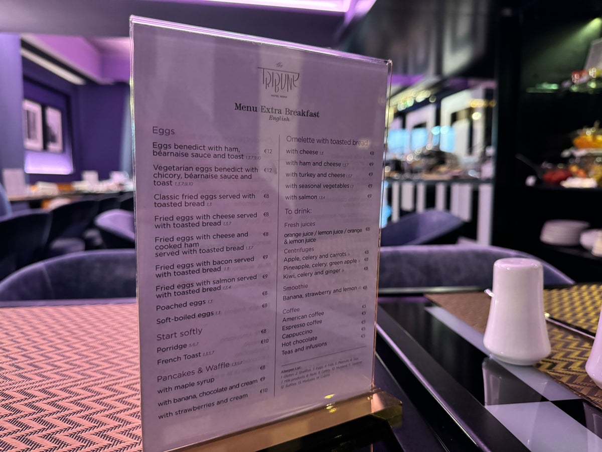 The Tribune lounge a la carte menu