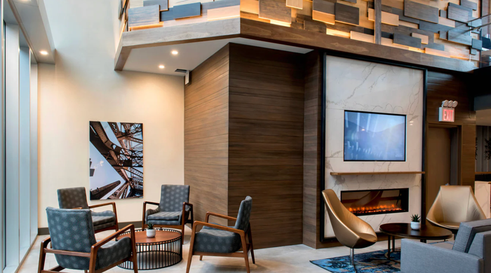 TownePlace Suites New York Long Island CityManhattan View lobby with fireplace TownePlace Suites New York Long Island CityManhattan View lobby with fireplace