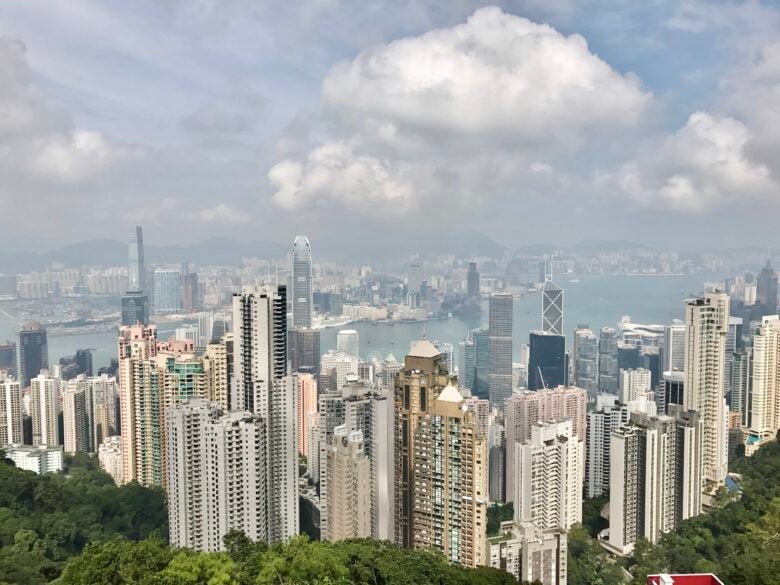 Taking in Hong Kong's incredible skyline from Victoria Peak.