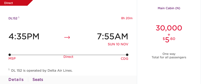 Virgin Atlantic Delta economy redeption MSP CDG Virgin Atlantic Delta economy redeption MSP CDG