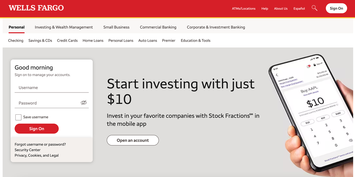 Wells Fargo Homepage
